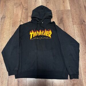 Vintage Thrasher Magazine Flame Logo Pullover Hoodie Black Large